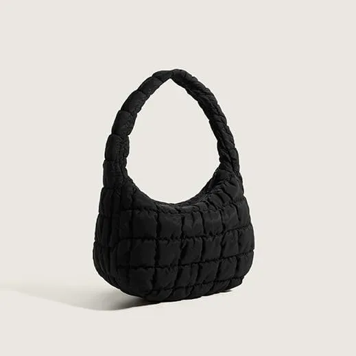 Puffer Underarm Handbag For Women, Small Cute Designer Hobo Bag, Quilted Padding Bags, Soft Nylon Puffy Purse
