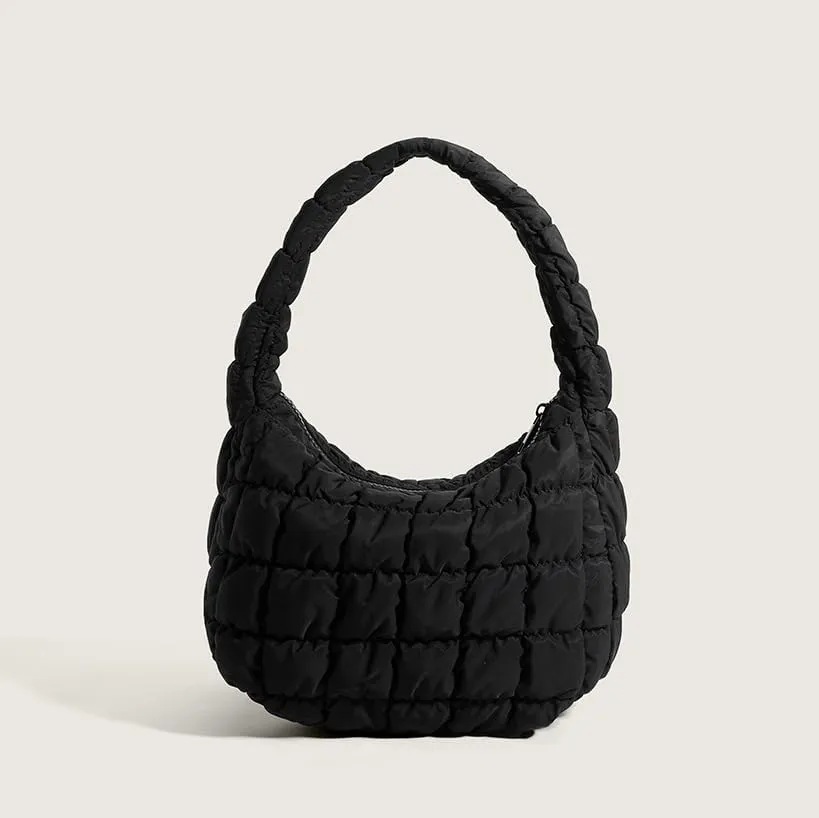 Puffer Underarm Handbag For Women, Small Cute Designer Hobo Bag, Quilted Padding Bags, Soft Nylon Puffy Purse