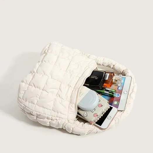 Puffer Underarm Handbag For Women, Small Cute Designer Hobo Bag, Quilted Padding Bags, Soft Nylon Puffy Purse