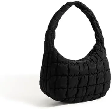 Puffer Underarm Handbag For Women, Small Cute Designer Hobo Bag, Quilted Padding Bags, Soft Nylon Puffy Purse