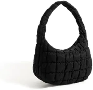 Puffer Underarm Handbag For Women, Small Cute Designer Hobo Bag, Quilted Padding Bags, Soft Nylon Puffy Purse