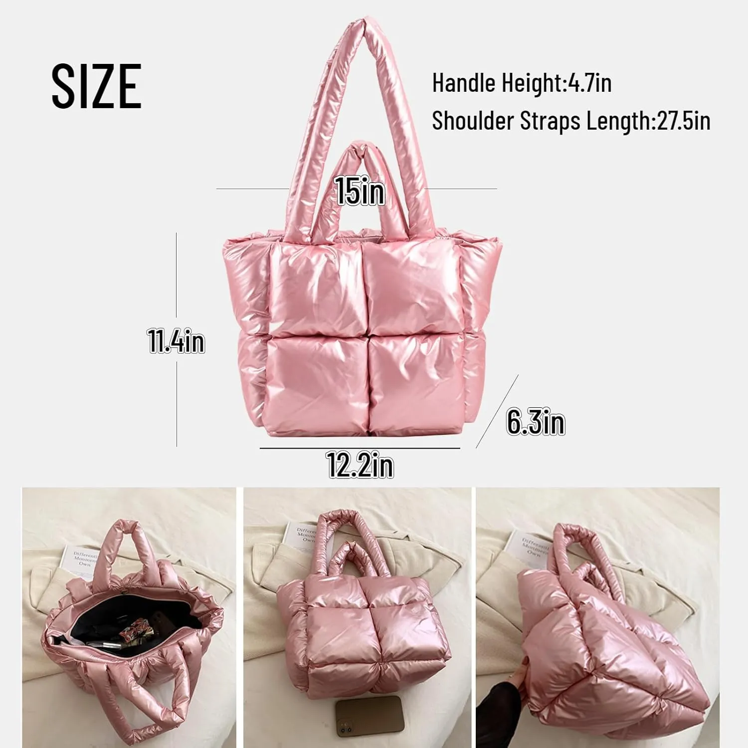 Puffy Tote Bag Padded Puffy Tote Lattice Handbags Large Puffer Tote Bag for Women Shoulder Bag Puffer Luxury Bags