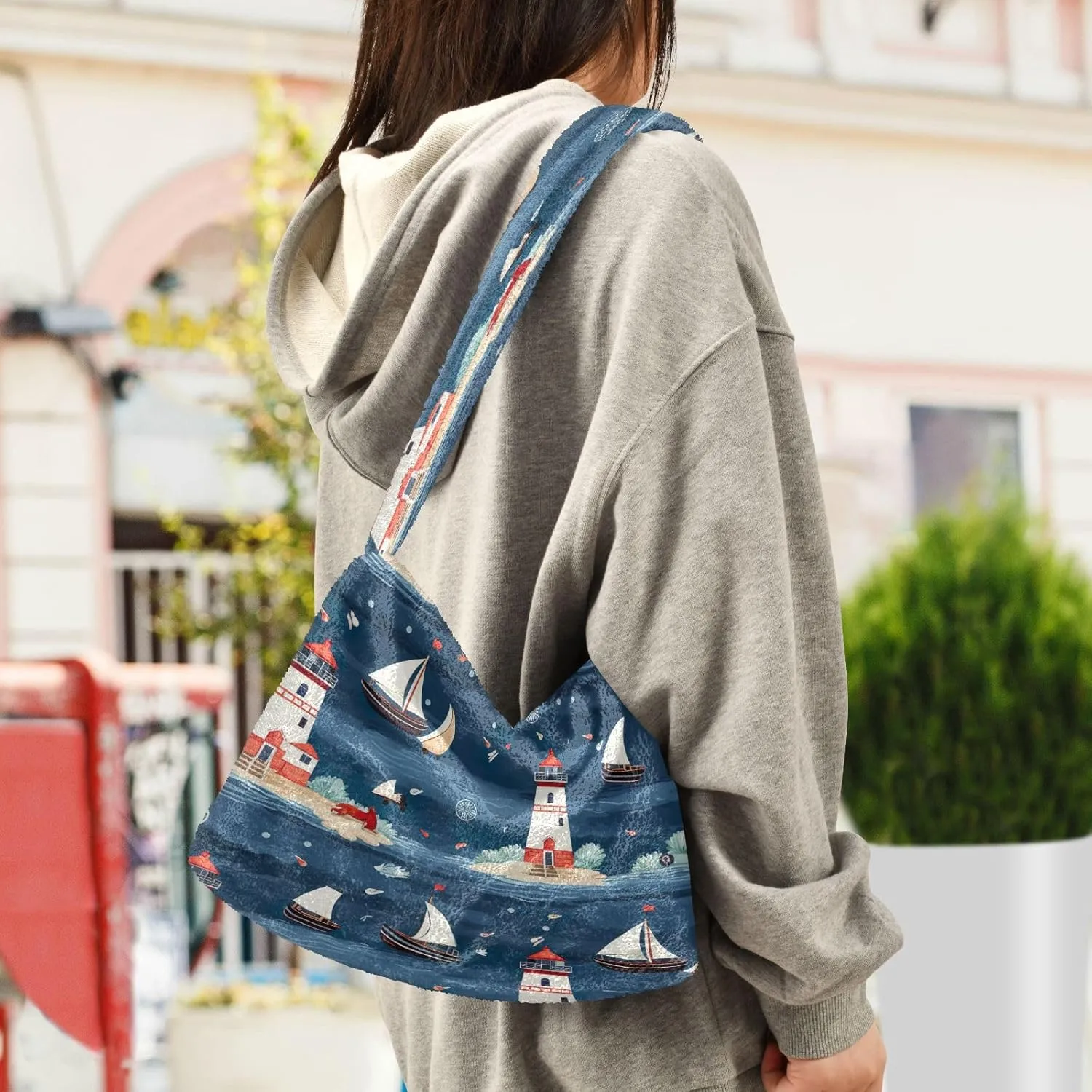 Pumpkin Shoulder Tote Bag, Tote Bag with Zipper Closure, Womens Outdoor Bag