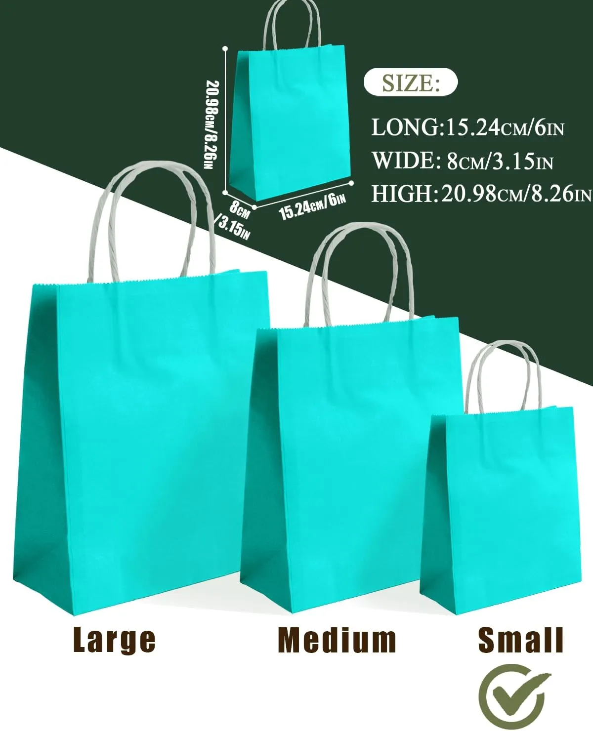 qiqee 24PCS Small Gift Bag with Handles Bulk 8.3"x6"x3" Gift Bags Bright Green Bags Multiple Uses (Small Size)