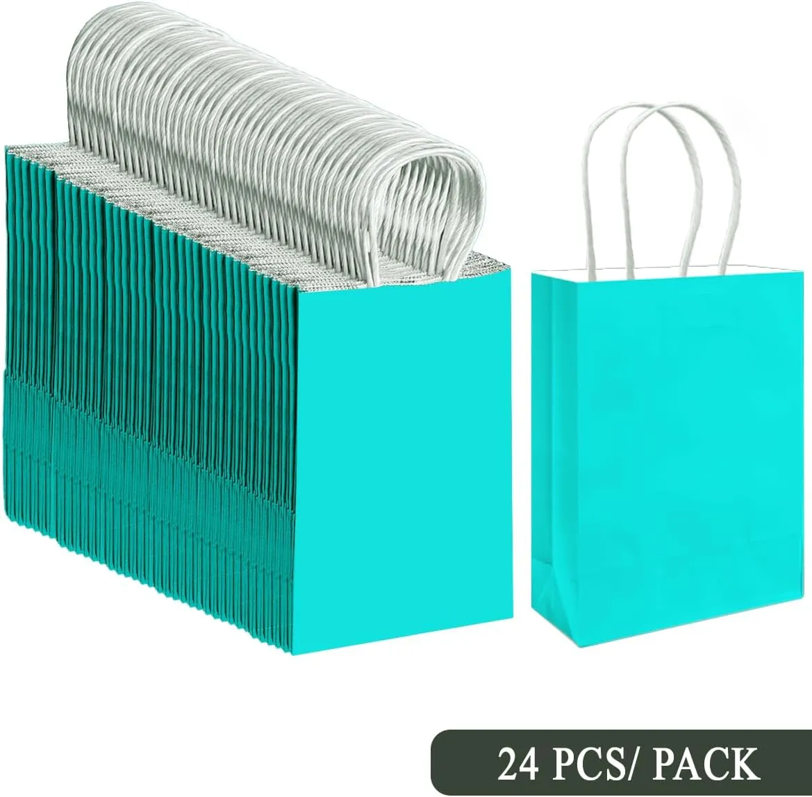 qiqee 24PCS Small Gift Bag with Handles Bulk 8.3"x6"x3" Gift Bags Bright Green Bags Multiple Uses (Small Size)