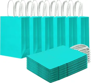qiqee 24PCS Small Gift Bag with Handles Bulk 8.3"x6"x3" Gift Bags Bright Green Bags Multiple Uses (Small Size)
