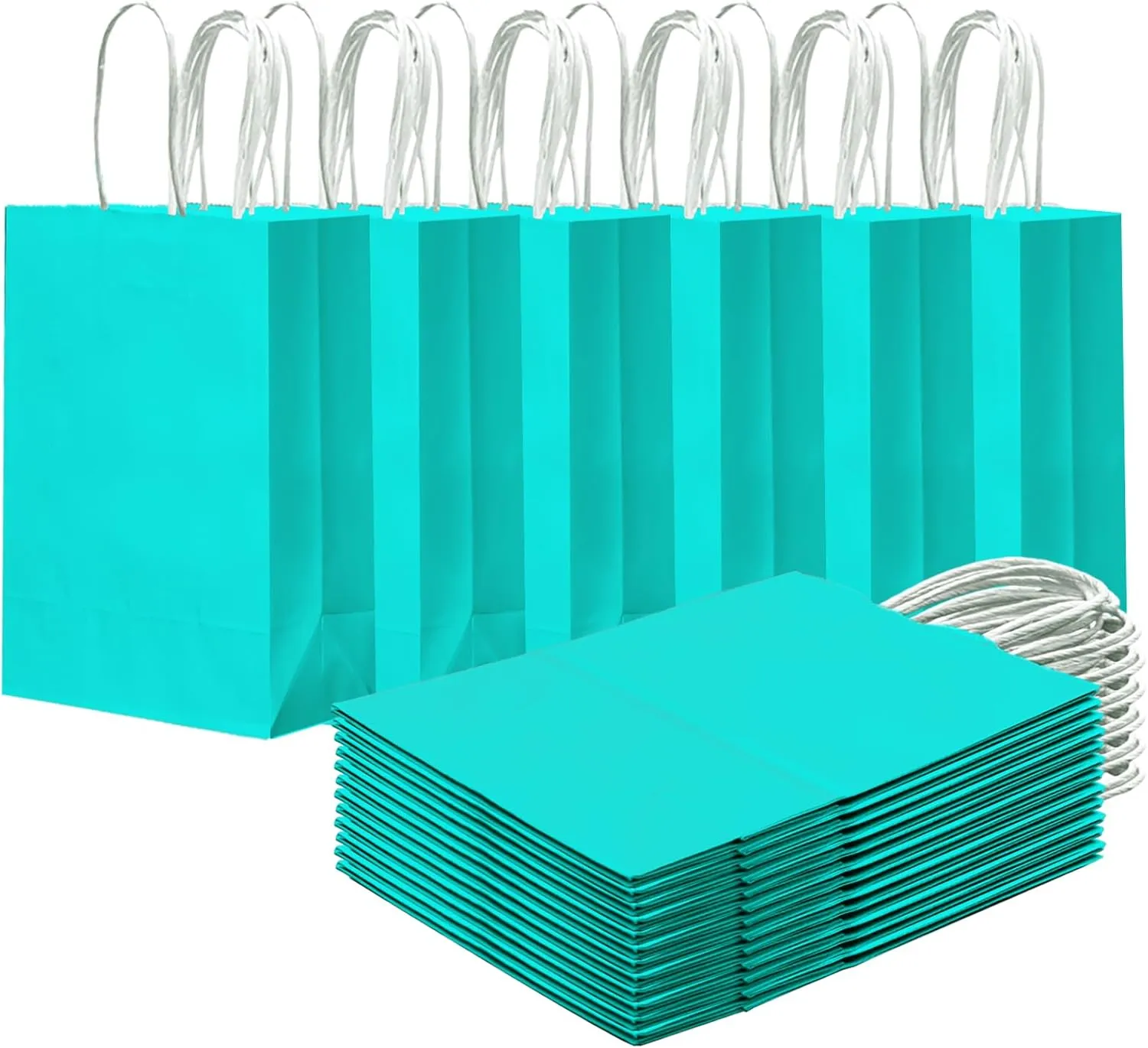 qiqee 24PCS Small Gift Bag with Handles Bulk 8.3"x6"x3" Gift Bags Bright Green Bags Multiple Uses (Small Size)