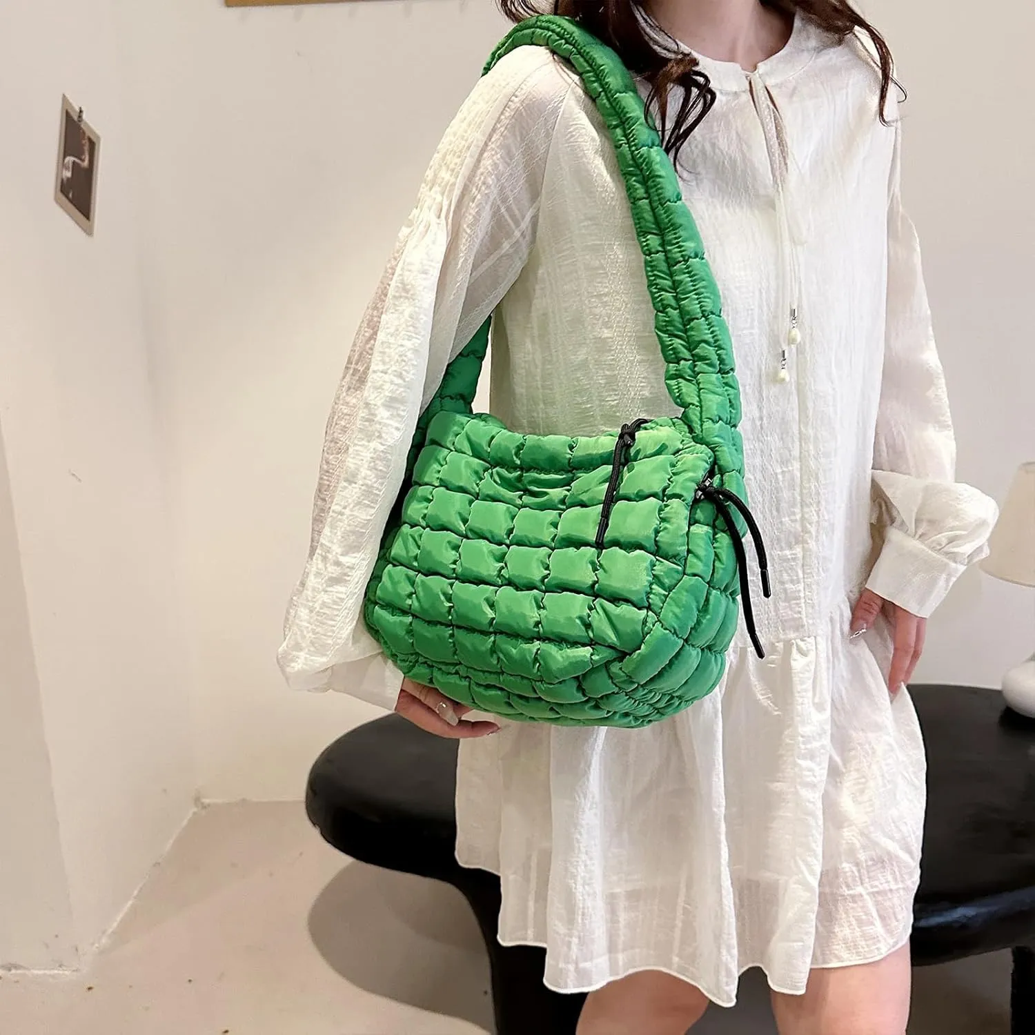 Quilted Tote Bag - Small Lightweight Puffer Hobo Bag for Women