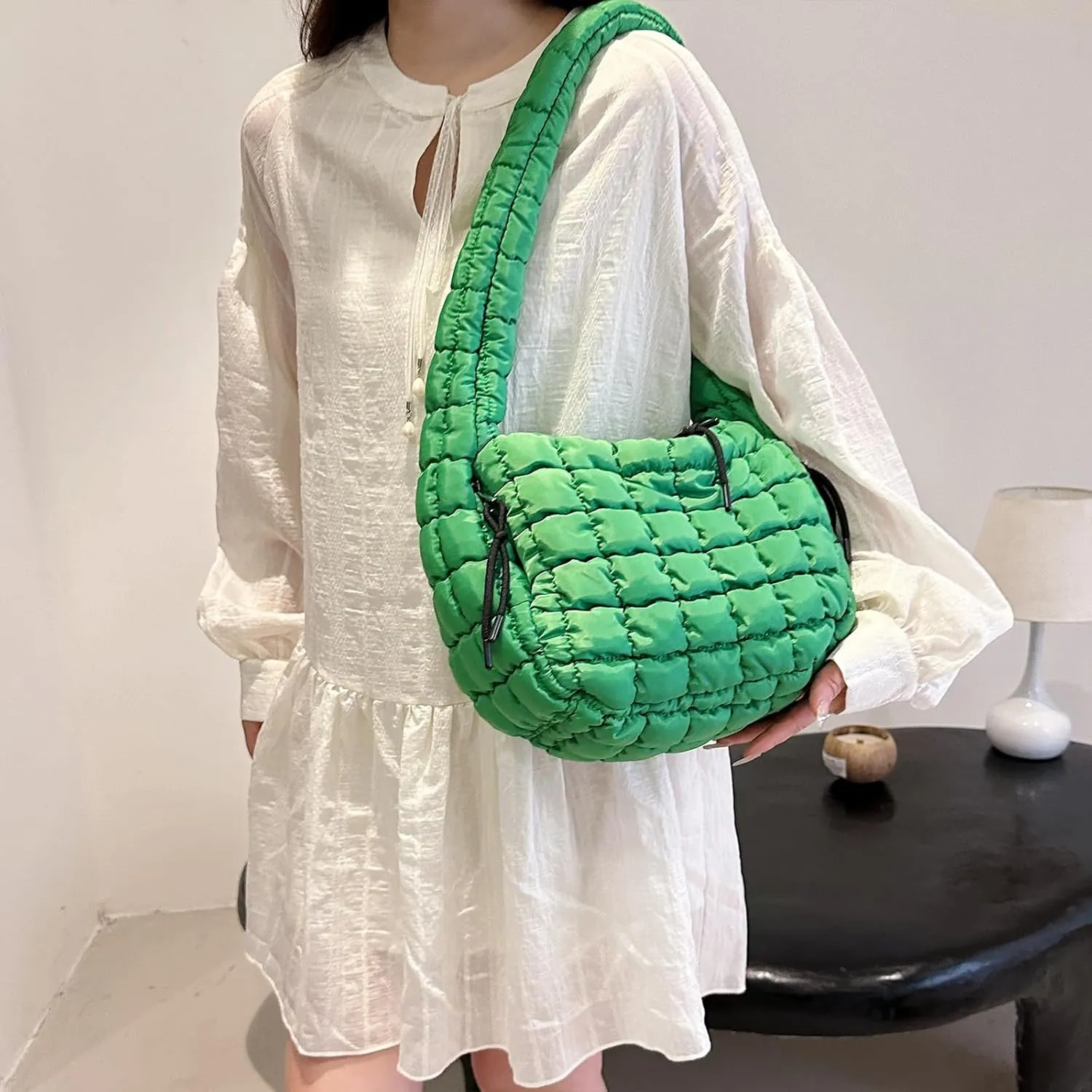 Quilted Tote Bag - Small Lightweight Puffer Hobo Bag for Women