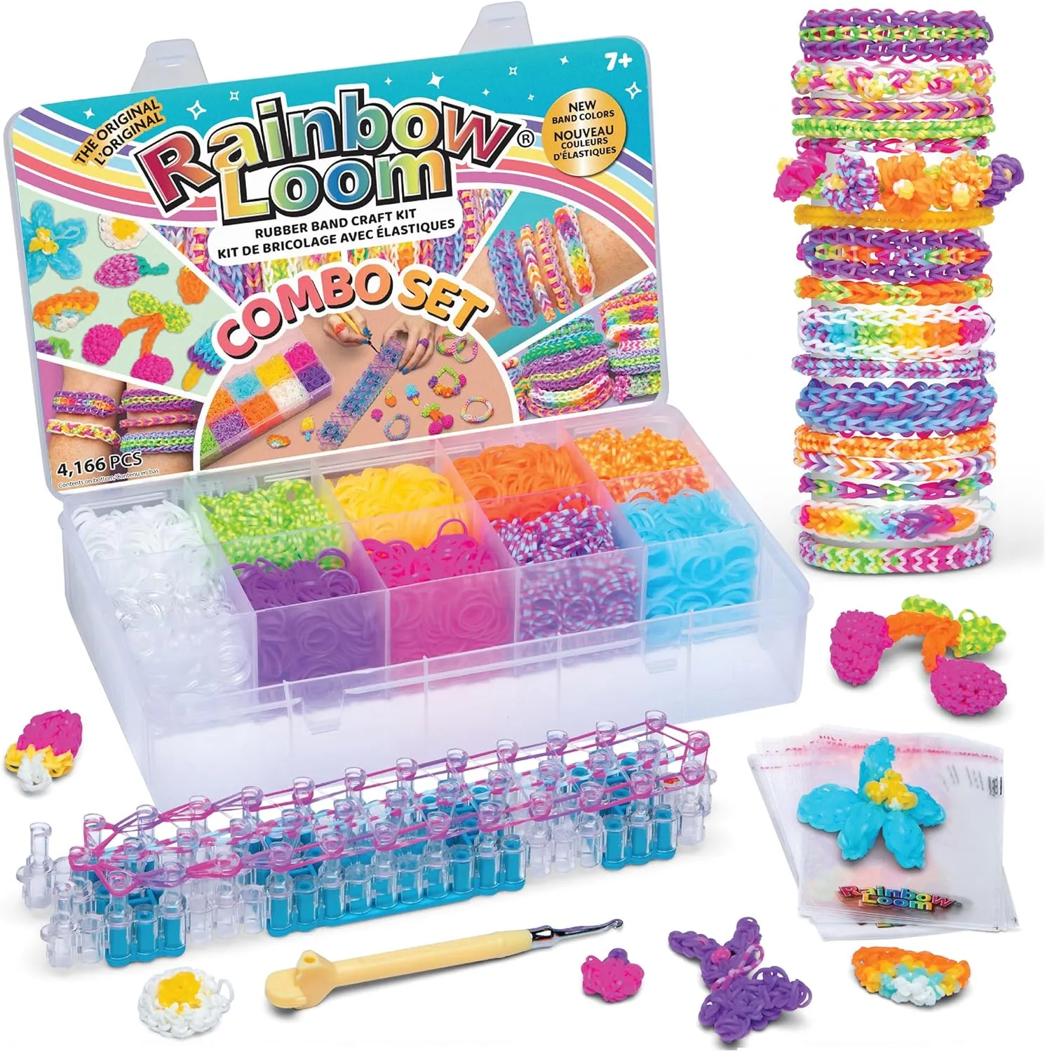 Rainbow Loom® Combo Set, Features 4000  Colorful Rubber Bands, 2 Step-by-Step Bracelet Instructions, Organizer Case, Great Gift for Kids 7  to Promote Fine Motor Skills