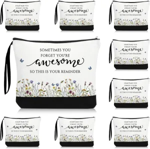 Reginary 30 Pcs Mother's Day Gift for Women Bulk Inspirational Makeup Bags Motivational Flower Canvas Cosmetic Bag with Zipper Thank You Gifts for Employee Coworker Cna Nurse Graduation, 9 x 6.7 in