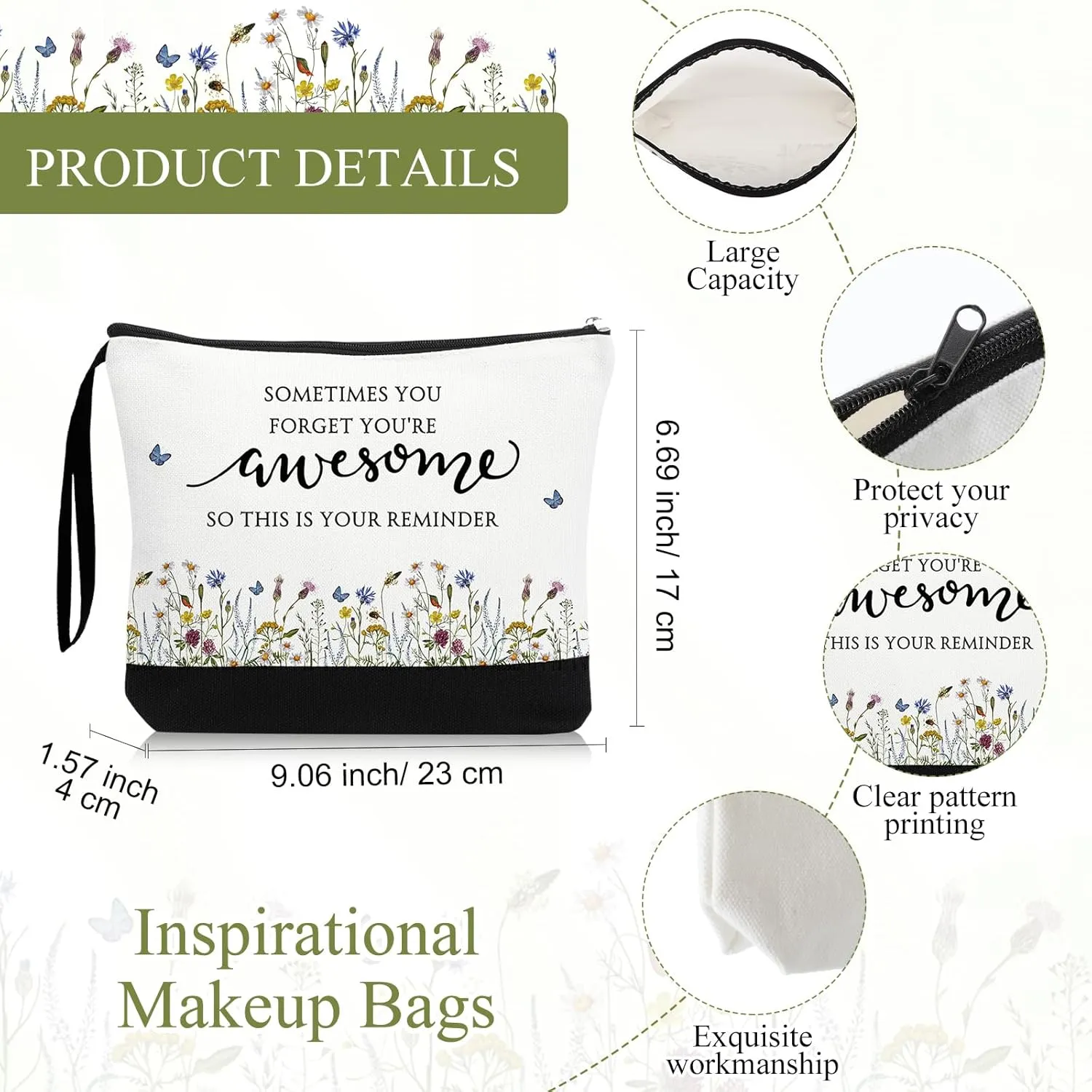 Reginary 30 Pcs Mother's Day Gift for Women Bulk Inspirational Makeup Bags Motivational Flower Canvas Cosmetic Bag with Zipper Thank You Gifts for Employee Coworker Cna Nurse Graduation, 9 x 6.7 in