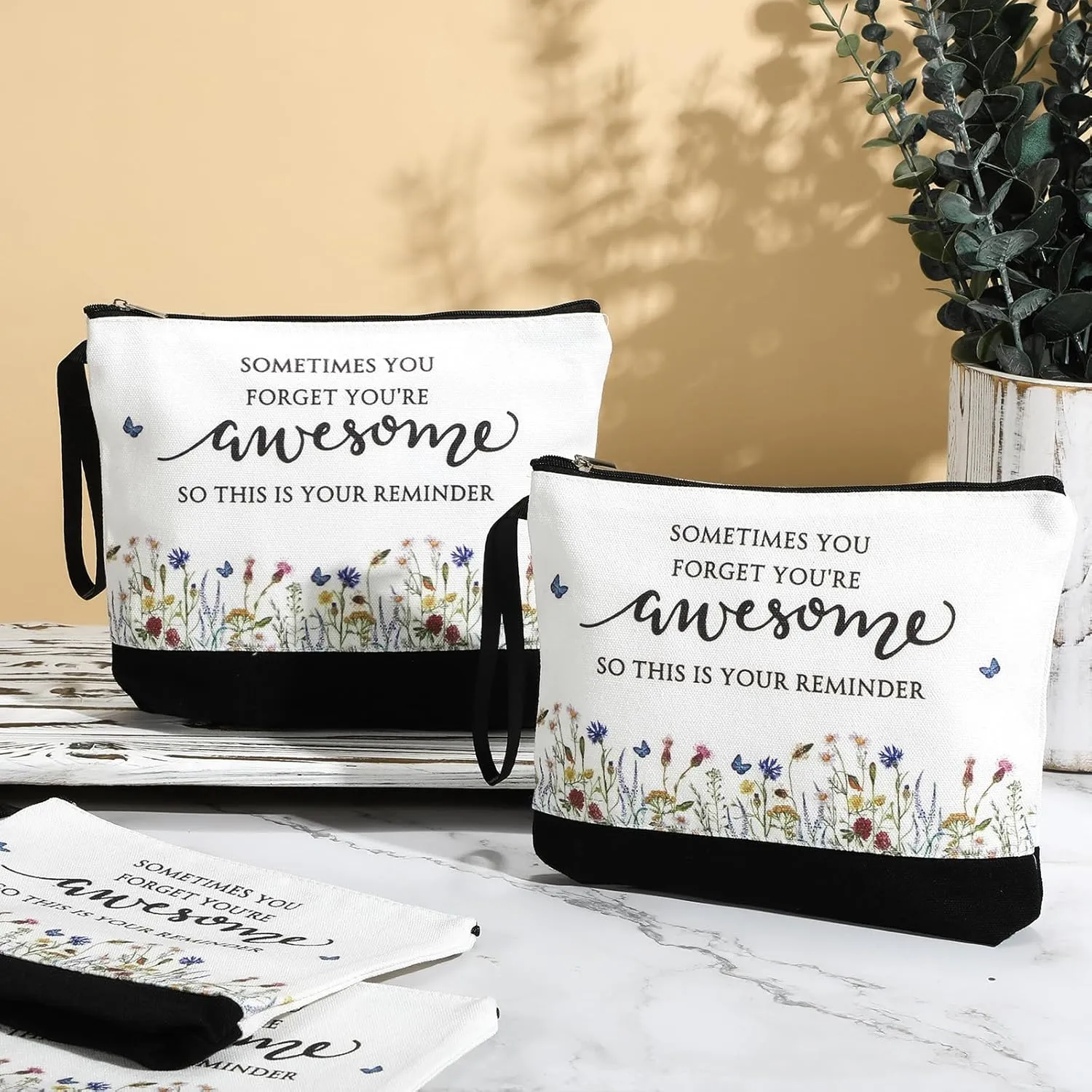 Reginary 30 Pcs Mother's Day Gift for Women Bulk Inspirational Makeup Bags Motivational Flower Canvas Cosmetic Bag with Zipper Thank You Gifts for Employee Coworker Cna Nurse Graduation, 9 x 6.7 in
