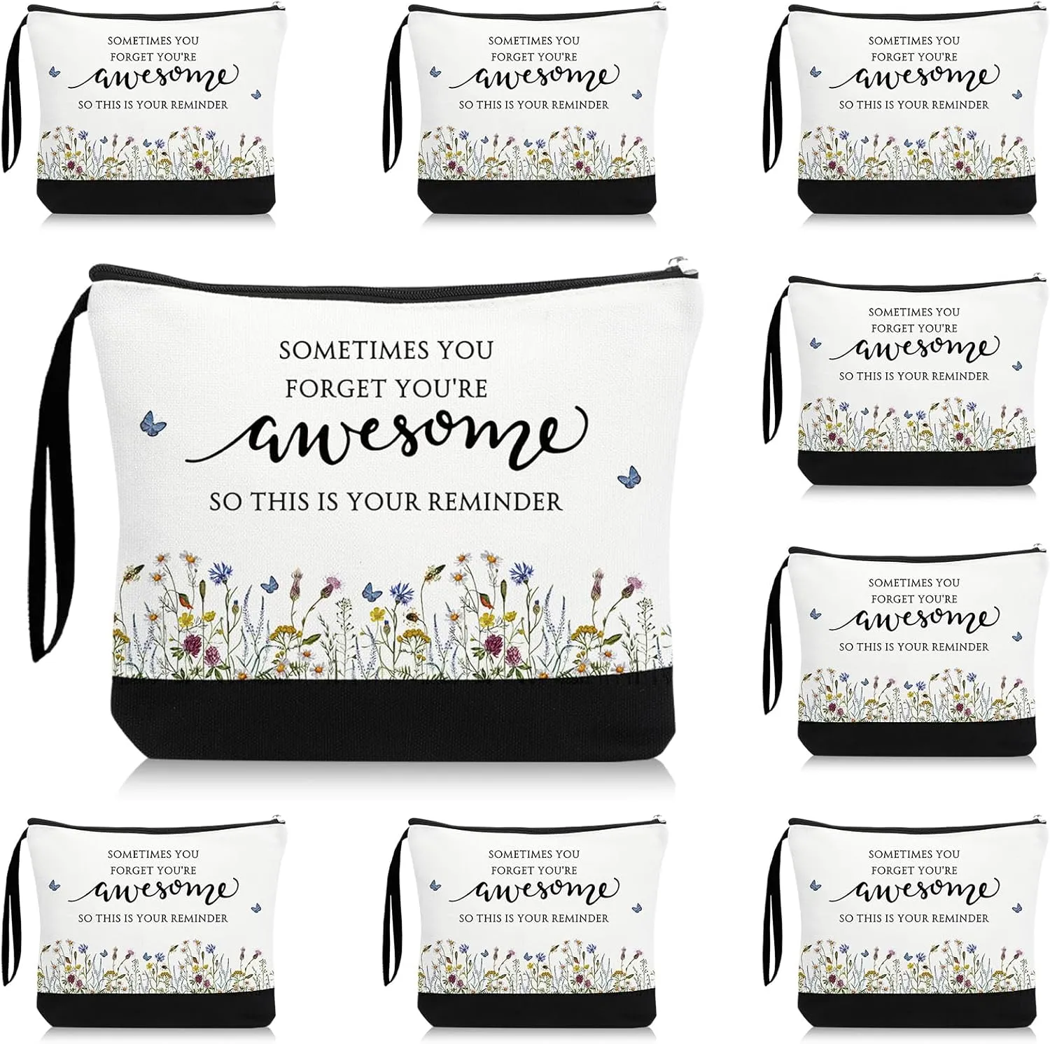 Reginary 30 Pcs Mother's Day Gift for Women Bulk Inspirational Makeup Bags Motivational Flower Canvas Cosmetic Bag with Zipper Thank You Gifts for Employee Coworker Cna Nurse Graduation, 9 x 6.7 in