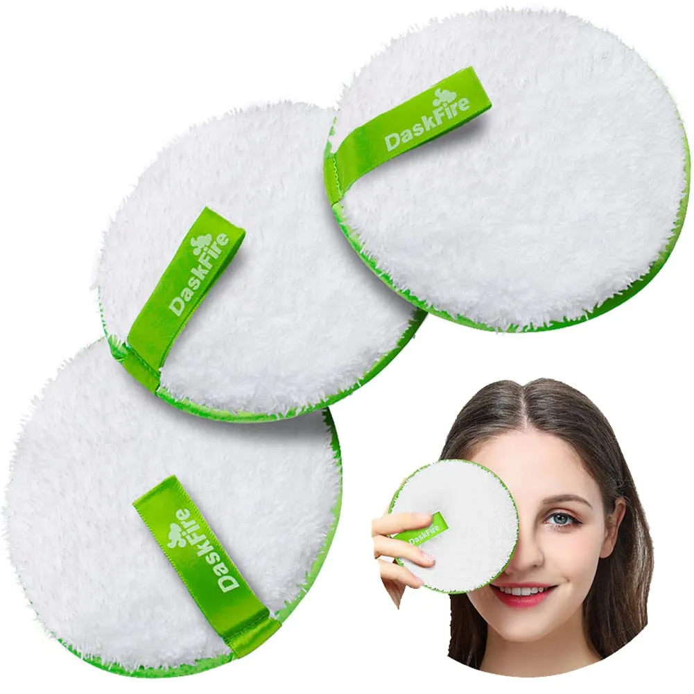 Reusable Makeup Remover Pads, Facial Make Up Removal Wipes, Washable Face Cleaning Cloths, Hypoallergenic for Mascara, Eye Shadow, Lipstick, Foundation -3 pcs, 4.5" Dia