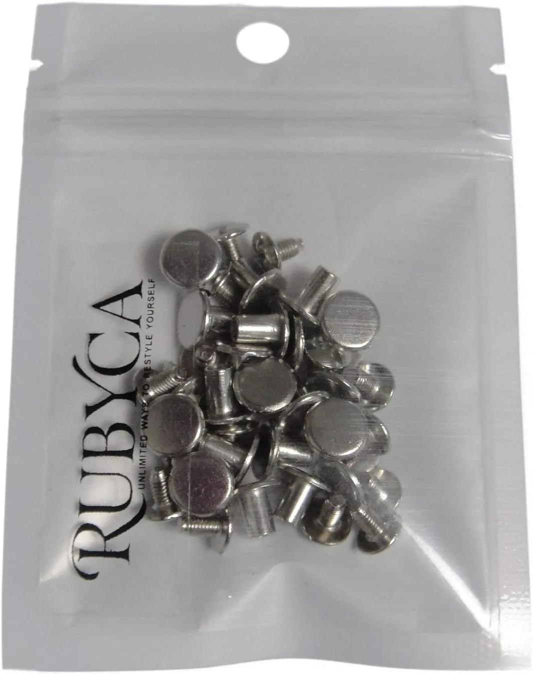 Round Flat Head Chicago Screws Buttons for Leather Crafting, 1/4 Inches (6mm) Repair Screw Post Fastener, Metal Nail Rivet Studs, Silver, 100 Sets, Diameter 5/16 Inches (8mm)