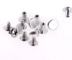 Round Flat Head Chicago Screws Buttons for Leather Crafting, 1/4 Inches (6mm) Repair Screw Post Fastener, Metal Nail Rivet Studs, Silver, 100 Sets, Diameter 5/16 Inches (8mm)