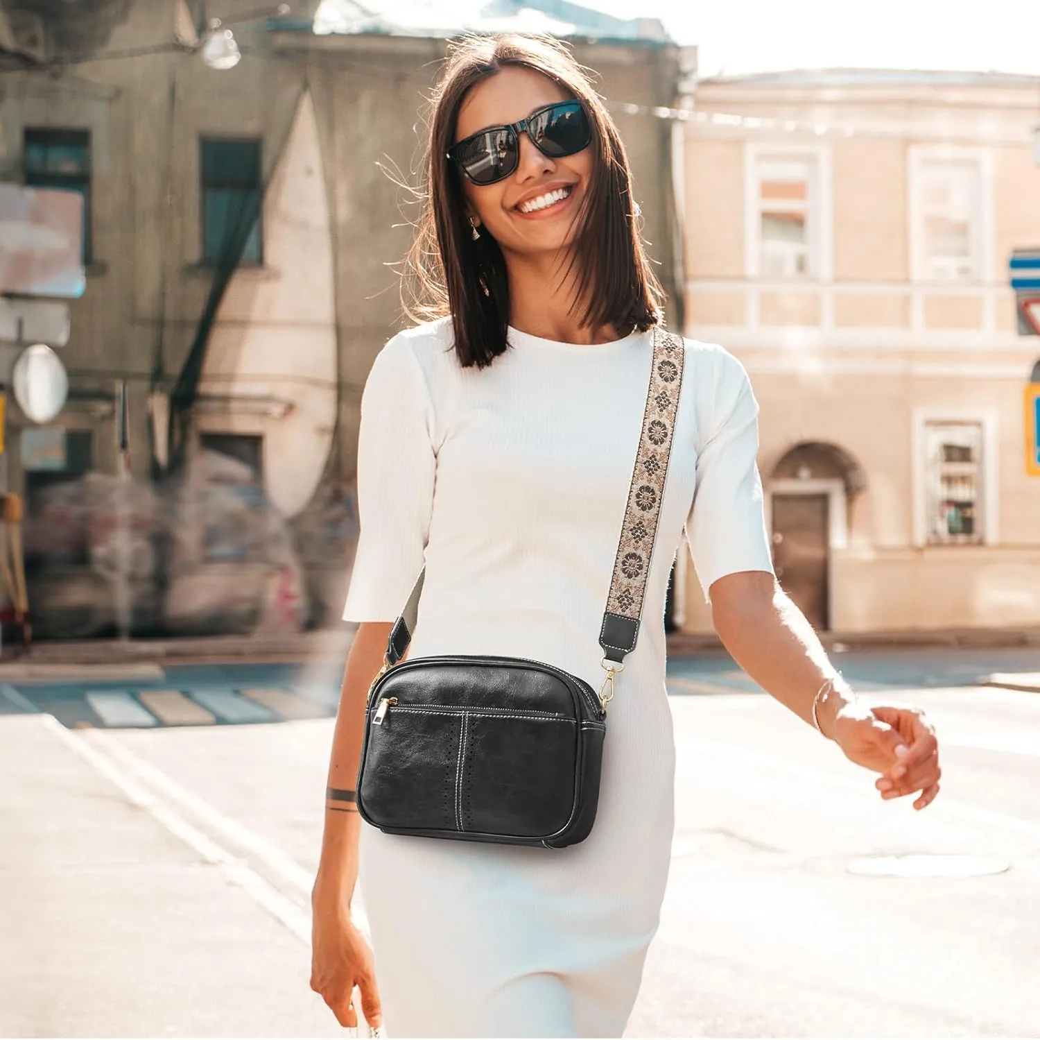 S-ZONE Crossbody Bags for Women Vegan Leather Purses Shoulder Handbag with Adjustable Strap