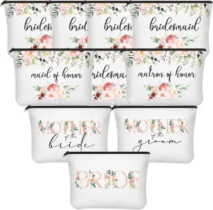 Saintrygo 10 Pcs Wedding Canvas Bags - Bridesmaid & Bride Gift Set - Printed Makeup Bags for Bridal Party & Shower(Floral)