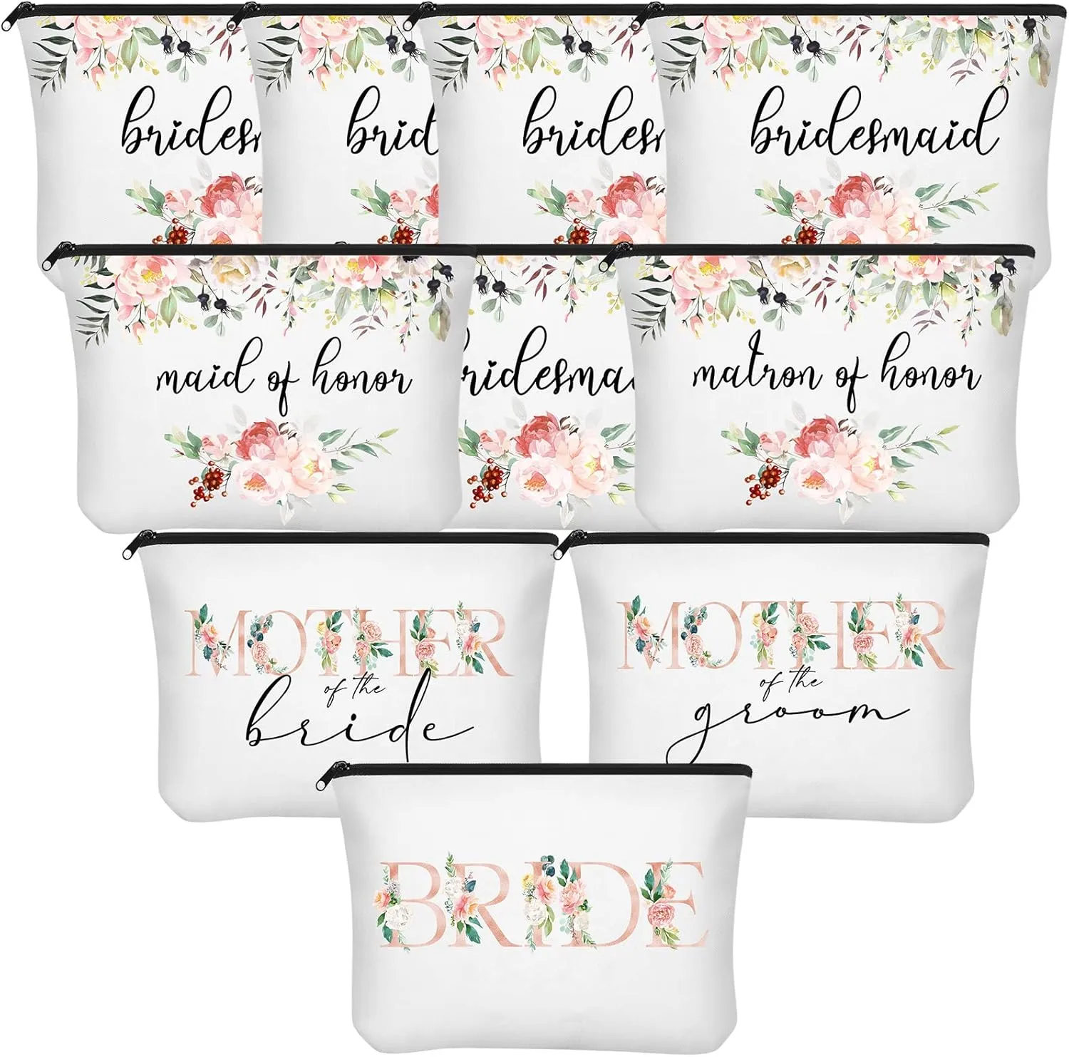 Saintrygo 10 Pcs Wedding Canvas Bags - Bridesmaid & Bride Gift Set - Printed Makeup Bags for Bridal Party & Shower(Floral)