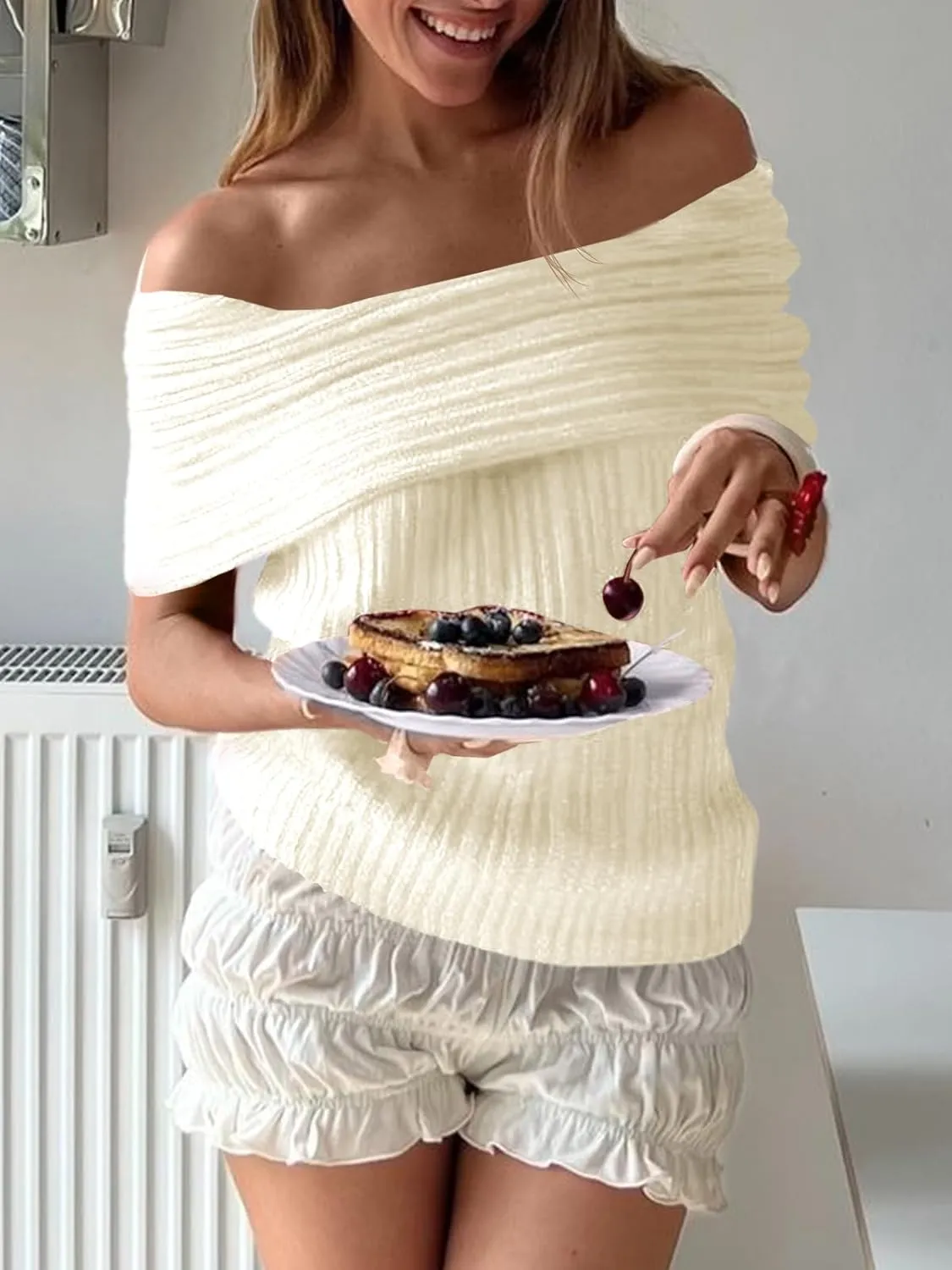 Saodimallsu Womens Off The Shoulder Sweater Tops Summer Sleeveless Strapless Ribbed Sexy Going Out Pullover Shirts