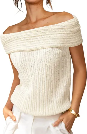 Saodimallsu Womens Off The Shoulder Sweater Tops Summer Sleeveless Strapless Ribbed Sexy Going Out Pullover Shirts