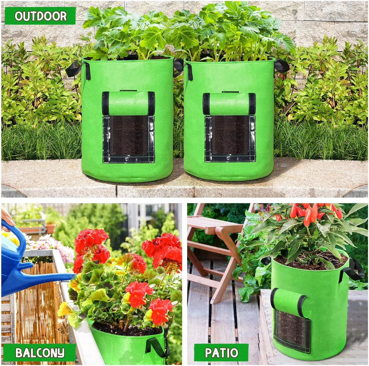 SCENGCLOS 6 Pack 10 Gallon Grow Bags, Sealed Window Planter Bags, Breathable Thickened Non-Woven Fabric Plant Pots with Access Flap, Garden Planting Bags for Grow Potato,Tomato,Carrot