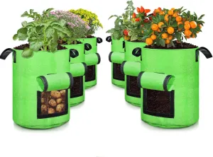 SCENGCLOS 6 Pack 10 Gallon Grow Bags, Sealed Window Planter Bags, Breathable Thickened Non-Woven Fabric Plant Pots with Access Flap, Garden Planting Bags for Grow Potato,Tomato,Carrot