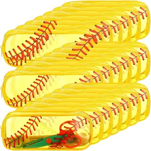 Sherr 20 Pcs Softball PVC Pencil Bag Softball Clear Pencil Case with Zipper Bulk Sports Big Capacity Makeup Pouch Clear Travel Toiletry Bag for School Office Stationery Travel