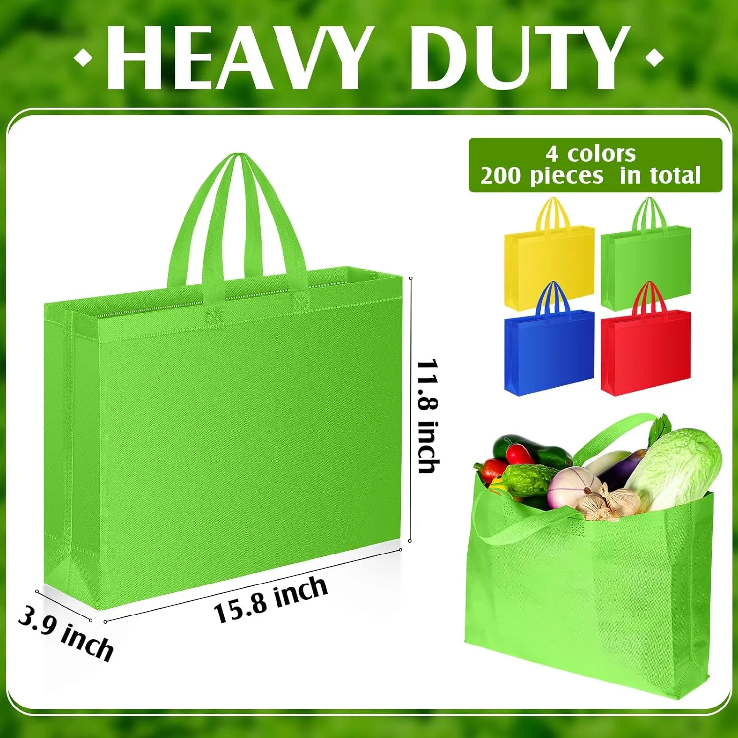 Silkfly 200 Pieces Non Woven Tote Bag Bulk Large Reusable Shopping Bag Gift Grocery Bags with Handles Fabric Blank Tote Bag