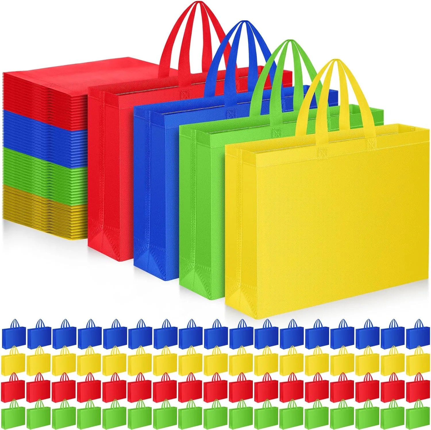 Silkfly 200 Pieces Non Woven Tote Bag Bulk Large Reusable Shopping Bag Gift Grocery Bags with Handles Fabric Blank Tote Bag
