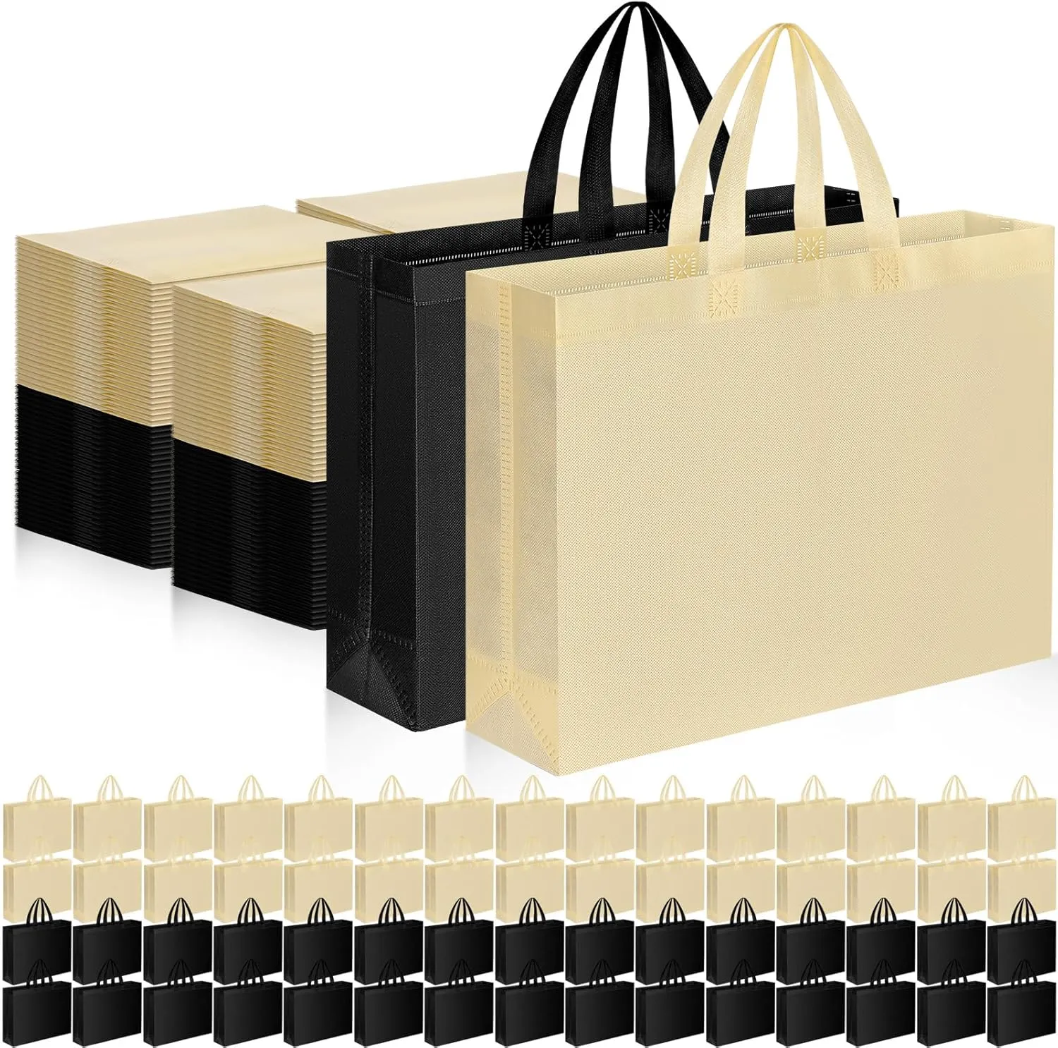 Silkfly 200 Pieces Non Woven Tote Bag Bulk Large Reusable Shopping Bag Gift Grocery Bags with Handles Fabric Blank Tote Bag