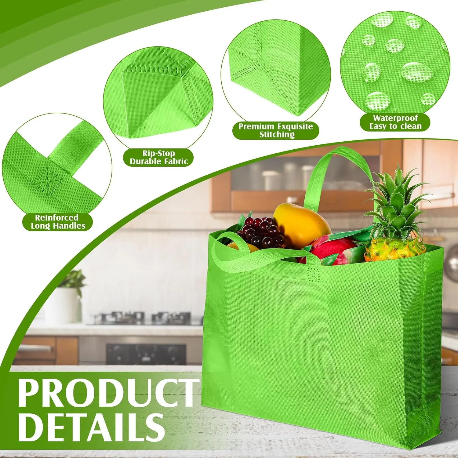 Silkfly 200 Pieces Non Woven Tote Bag Bulk Large Reusable Shopping Bag Gift Grocery Bags with Handles Fabric Blank Tote Bag