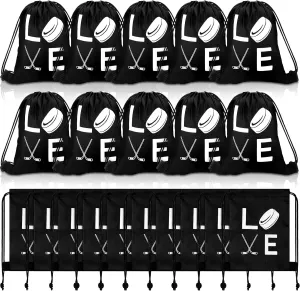 Sinmoe 20 Pcs Hockey Drawstring Bags Field Hockey Gift Bags for Party Favors and Goodie, Ideal for Sport Theme Events and Celebrations(Black)