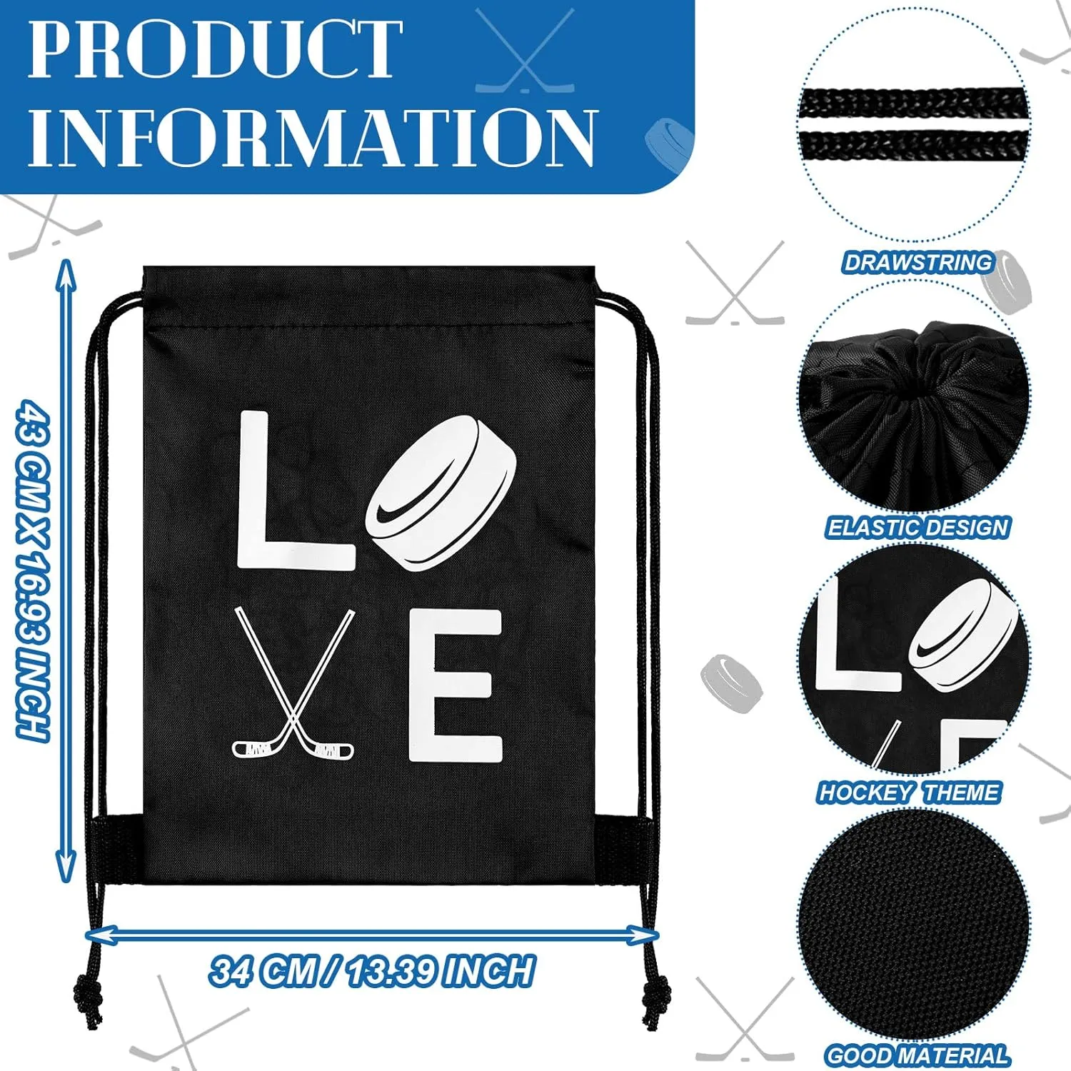Sinmoe 20 Pcs Hockey Drawstring Bags Field Hockey Gift Bags for Party Favors and Goodie, Ideal for Sport Theme Events and Celebrations(Black)