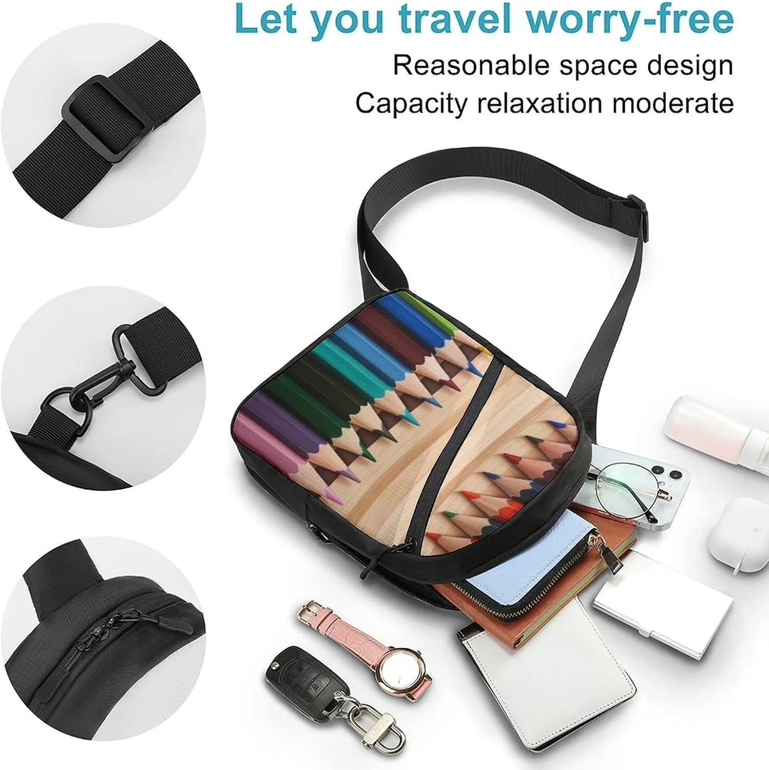 Sling Bag for Women Men Crossbody Sling Backpack Colored Pencils Chest Bags Shoulder Backpack Travel Hiking Daypack
