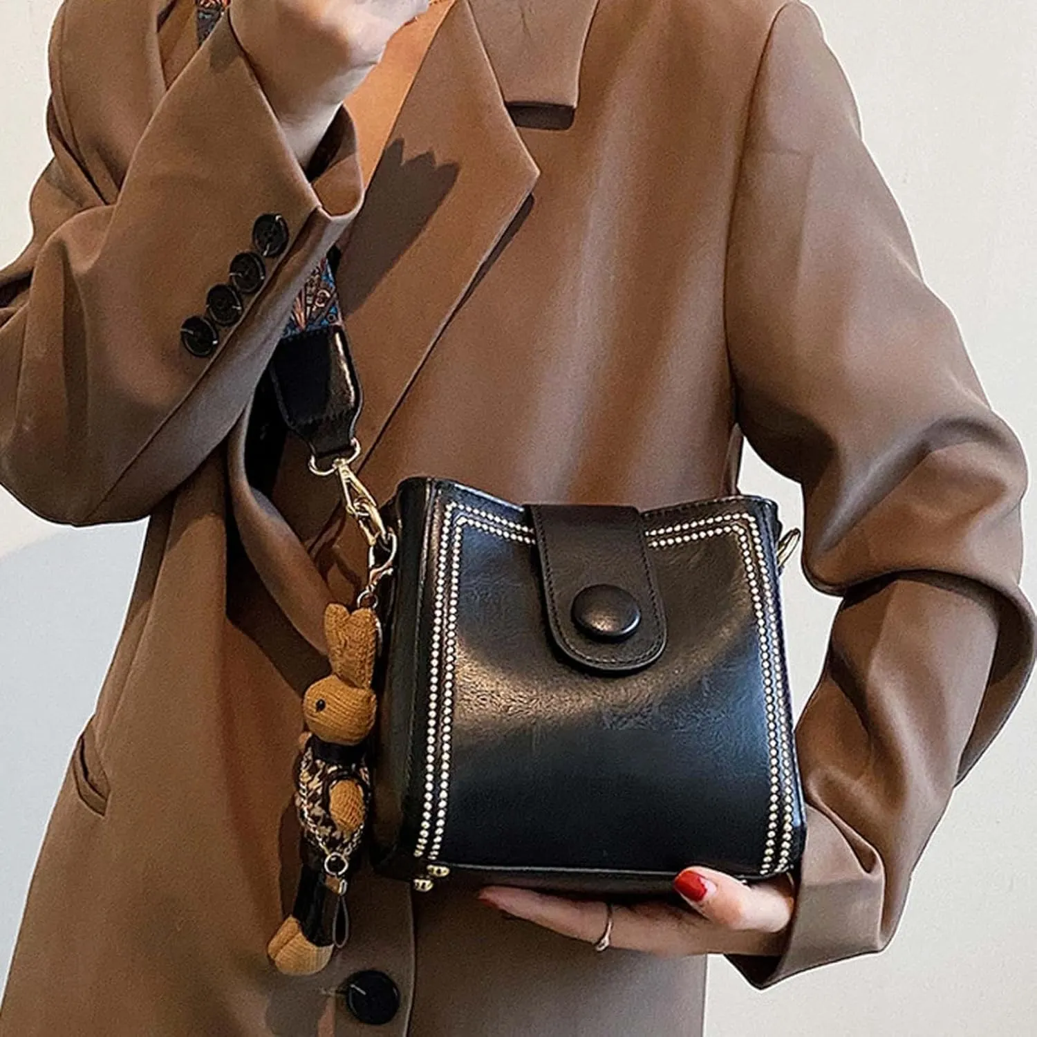 Small Bags for Women, Vintage Fashion Bag with Adjustable Wider Shoulder Strap, Vintage Retro Small Water Bucket Bag
