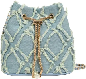 Small Denim Bucket Bag, Jean Purses for Women Denim Crossbody Bags Hobo Bag Drawstring Handbag