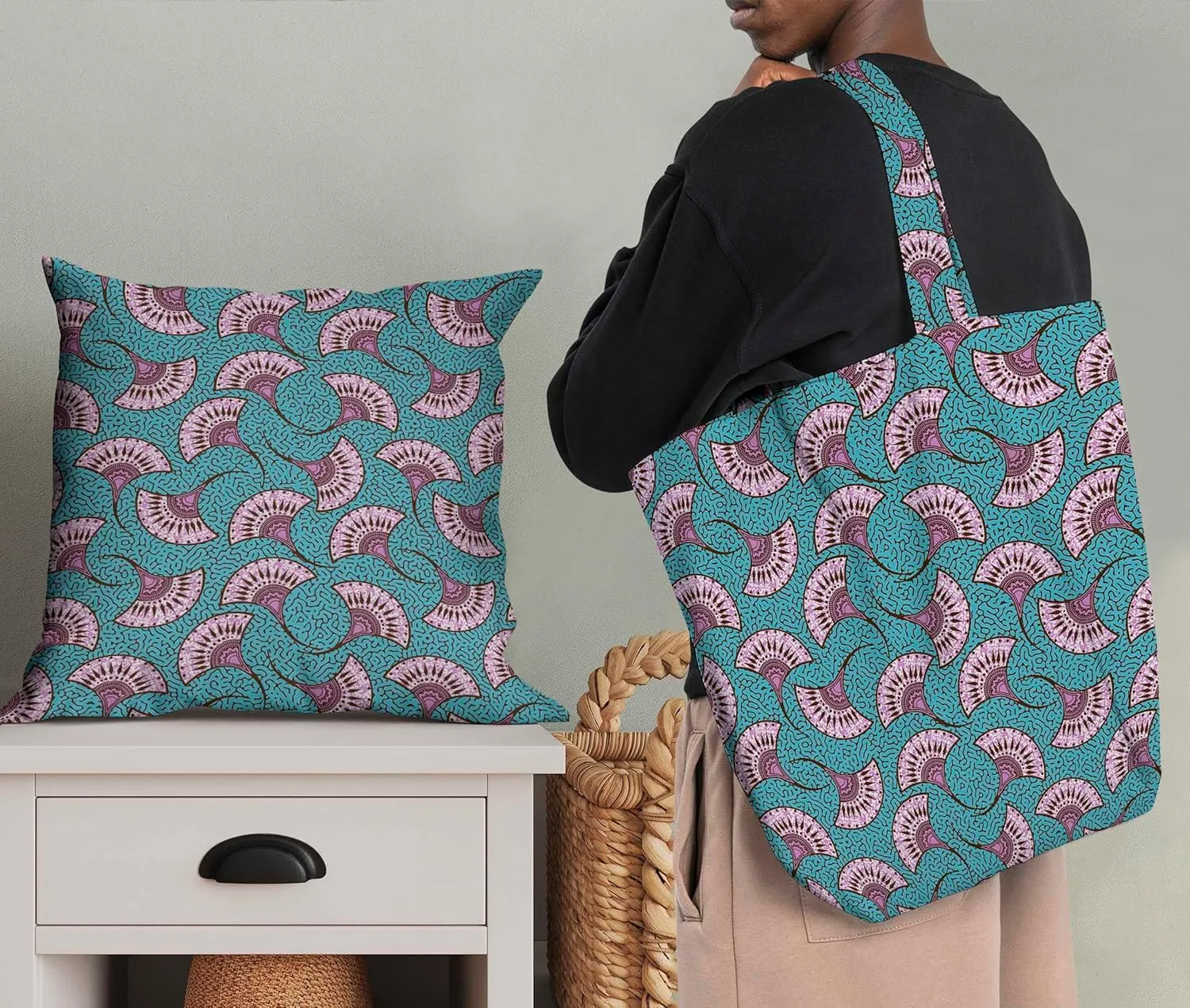 Soimoi African Print - Green, Canvas Fabric Material - 56 Inch Wide, 1 Yard, Unstitched Fabric for Upholstery, Bags, Workwear and Outdoor Gear.