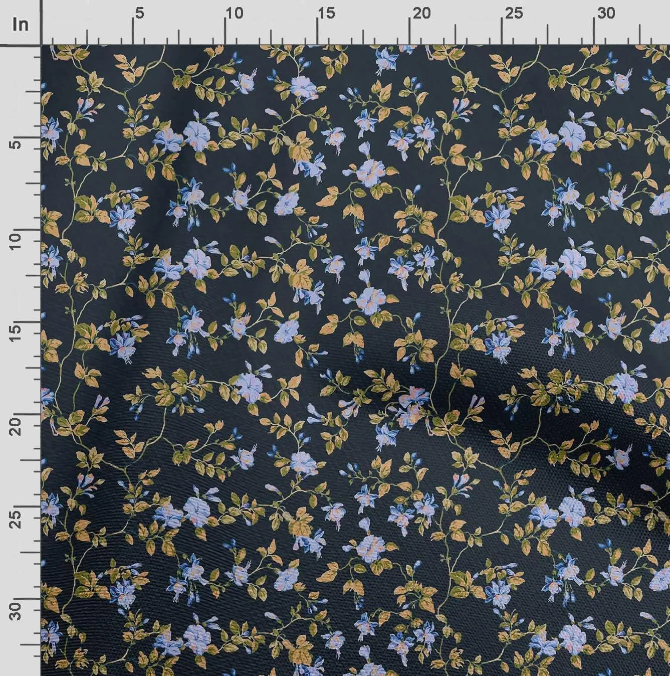 Soimoi Chinese Floral Print - Blue, Canvas Fabric Material - 56 Inch Wide, 1 Yard, Unstitched Fabric for Upholstery, Bags, Workwear and Outdoor Gear.
