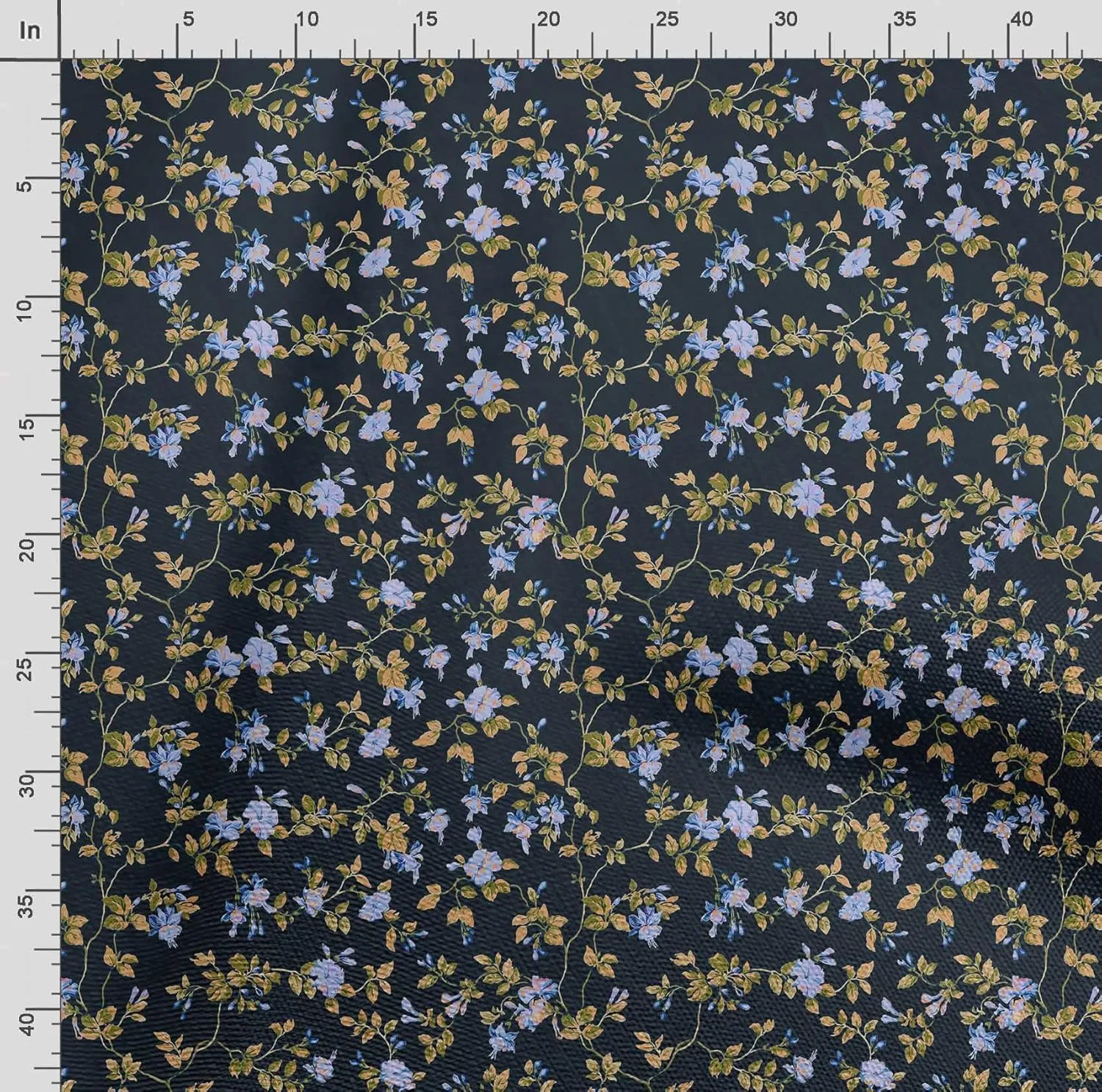 Soimoi Chinese Floral Print - Blue, Canvas Fabric Material - 56 Inch Wide, 1 Yard, Unstitched Fabric for Upholstery, Bags, Workwear and Outdoor Gear.