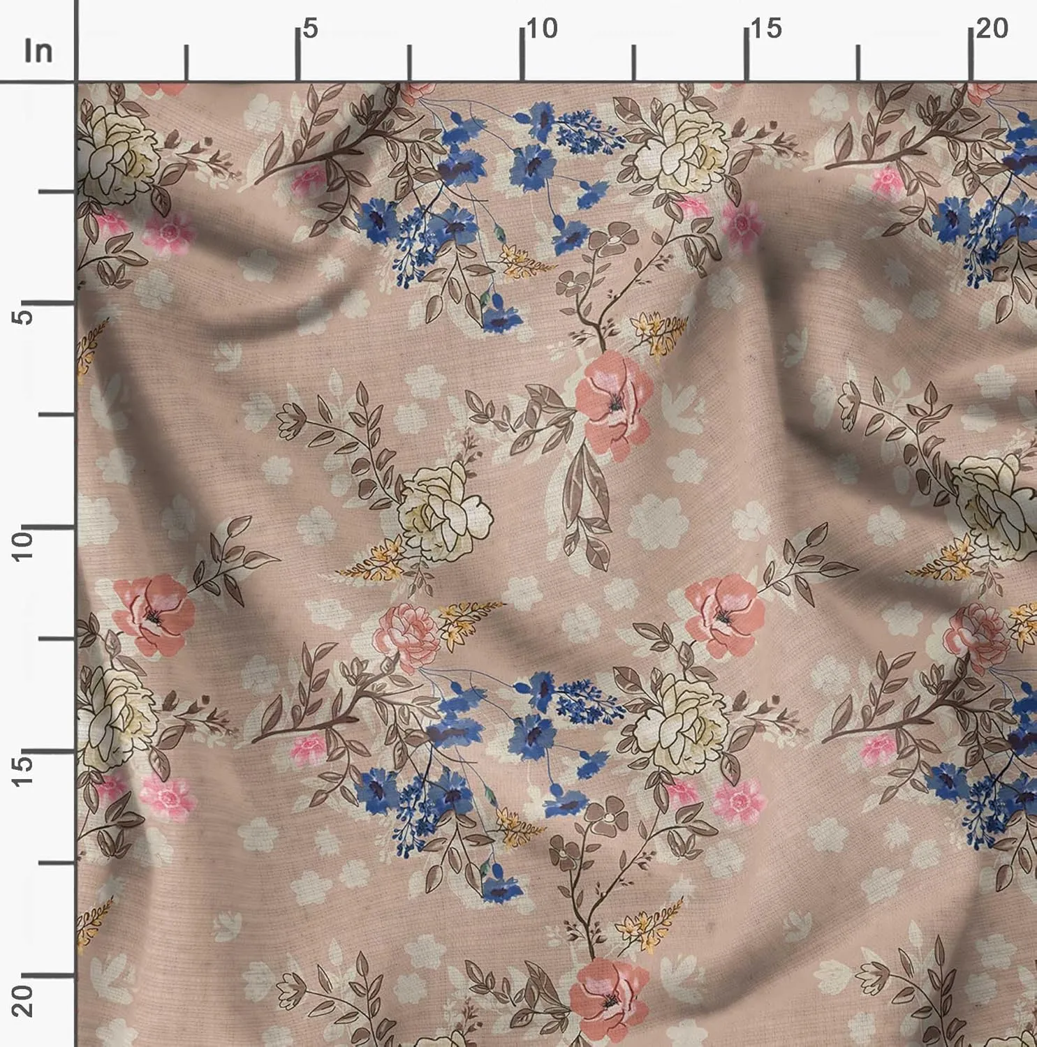 Soimoi Floral with Leaves Print - Orange, Canvas Fabric Material - 56 Inch Wide, 1 Yard, Unstitched Fabric for Upholstery, Bags, Workwear and Outdoor Gear.