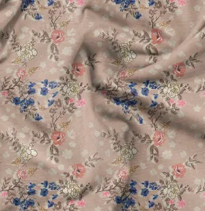 Soimoi Floral with Leaves Print - Orange, Canvas Fabric Material - 56 Inch Wide, 1 Yard, Unstitched Fabric for Upholstery, Bags, Workwear and Outdoor Gear.