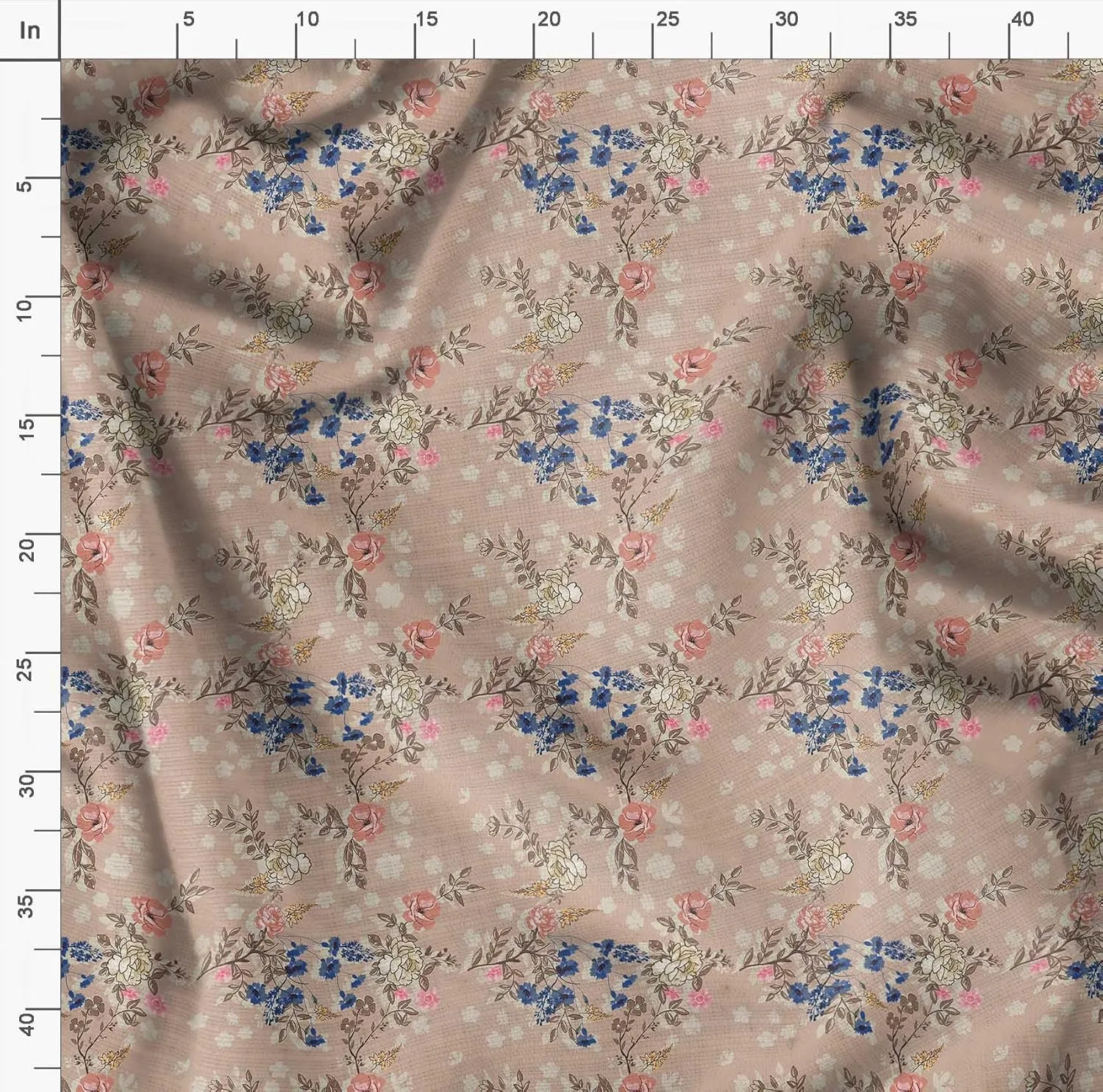 Soimoi Floral with Leaves Print - Orange, Canvas Fabric Material - 56 Inch Wide, 1 Yard, Unstitched Fabric for Upholstery, Bags, Workwear and Outdoor Gear.