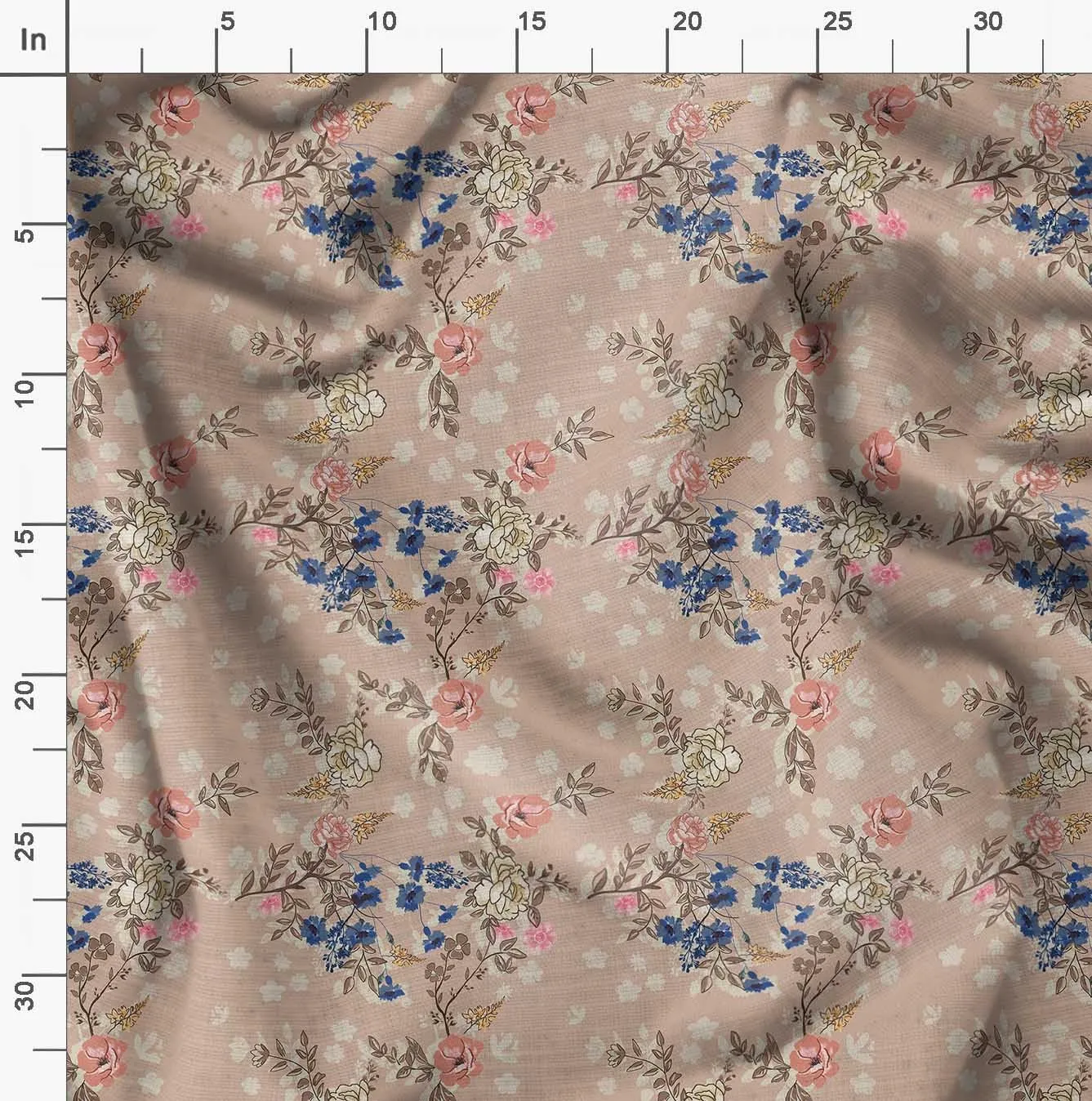Soimoi Floral with Leaves Print - Orange, Canvas Fabric Material - 56 Inch Wide, 1 Yard, Unstitched Fabric for Upholstery, Bags, Workwear and Outdoor Gear.
