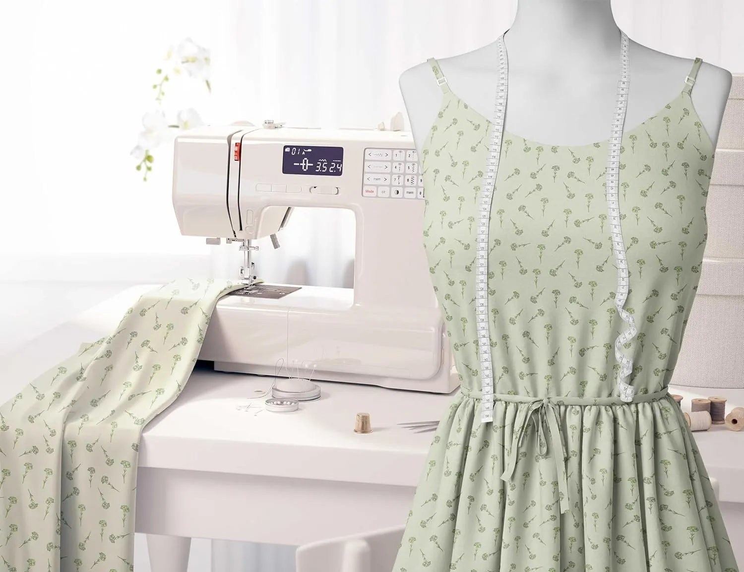 Soimoi Florals Print - Green, Canvas Fabric Material - 56 Inch Wide, 1 Yard, Unstitched Fabric for Upholstery, Bags, Workwear and Outdoor Gear.