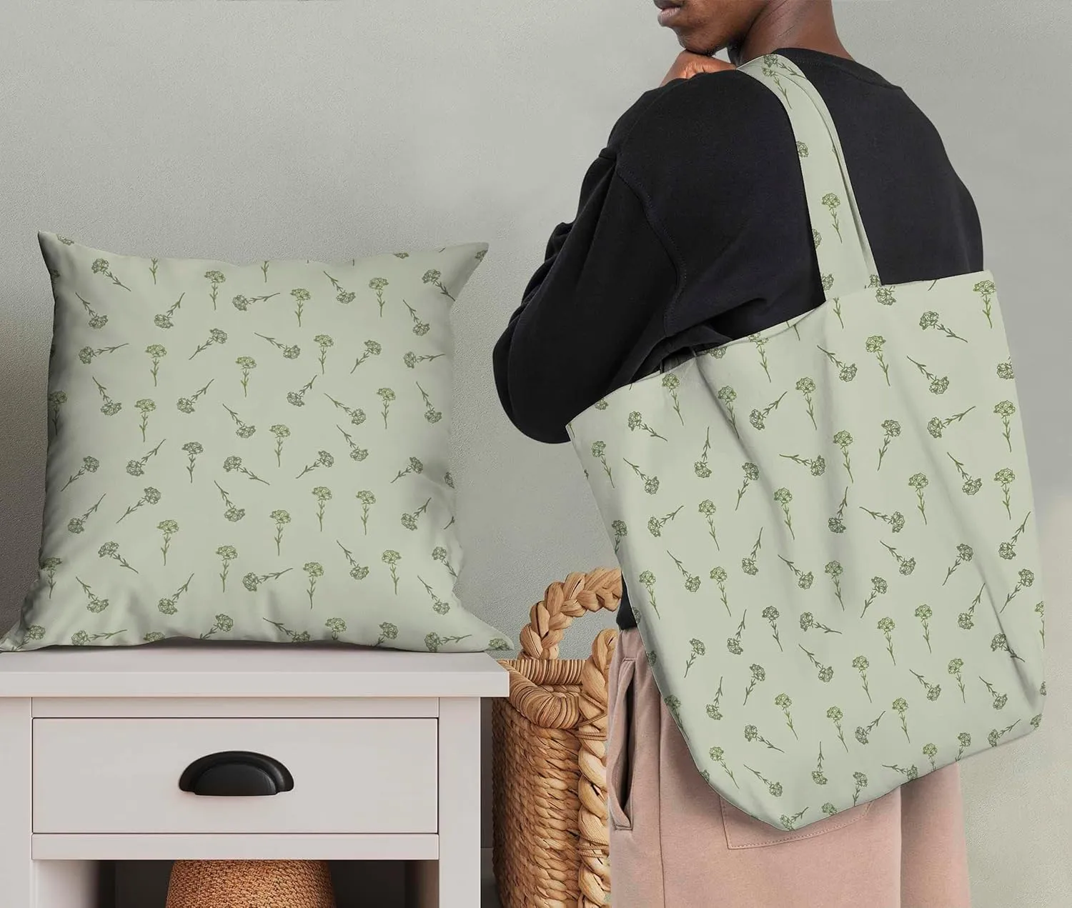 Soimoi Florals Print - Green, Canvas Fabric Material - 56 Inch Wide, 1 Yard, Unstitched Fabric for Upholstery, Bags, Workwear and Outdoor Gear.