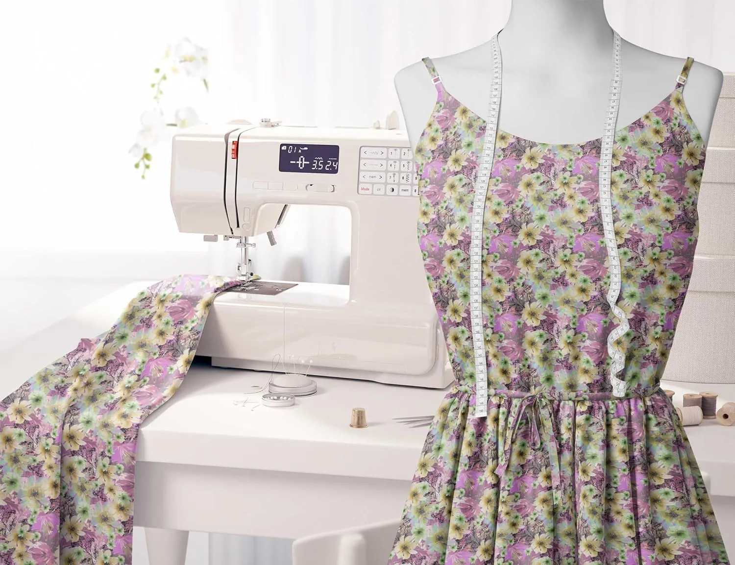 Soimoi Florals Print - Yellow, Canvas Fabric Material - 56 Inch Wide, 1 Yard, Unstitched Fabric for Upholstery, Bags, Workwear and Outdoor Gear.