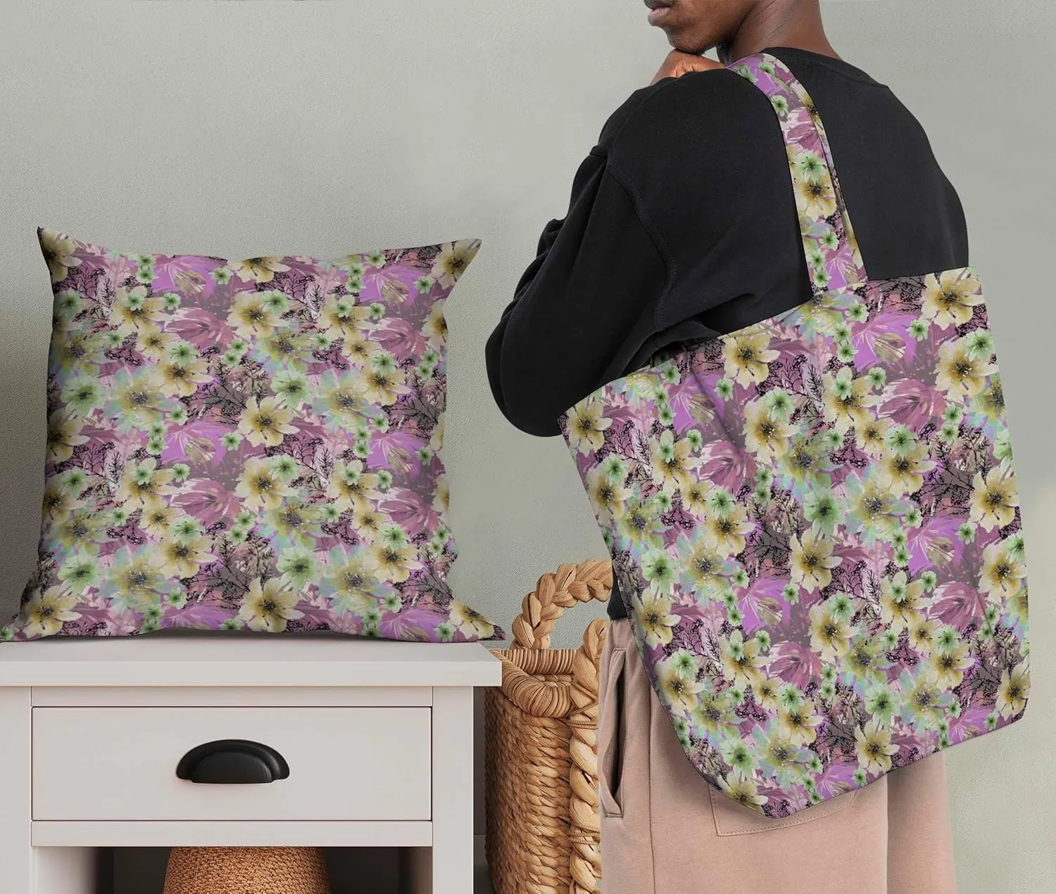 Soimoi Florals Print - Yellow, Canvas Fabric Material - 56 Inch Wide, 1 Yard, Unstitched Fabric for Upholstery, Bags, Workwear and Outdoor Gear.