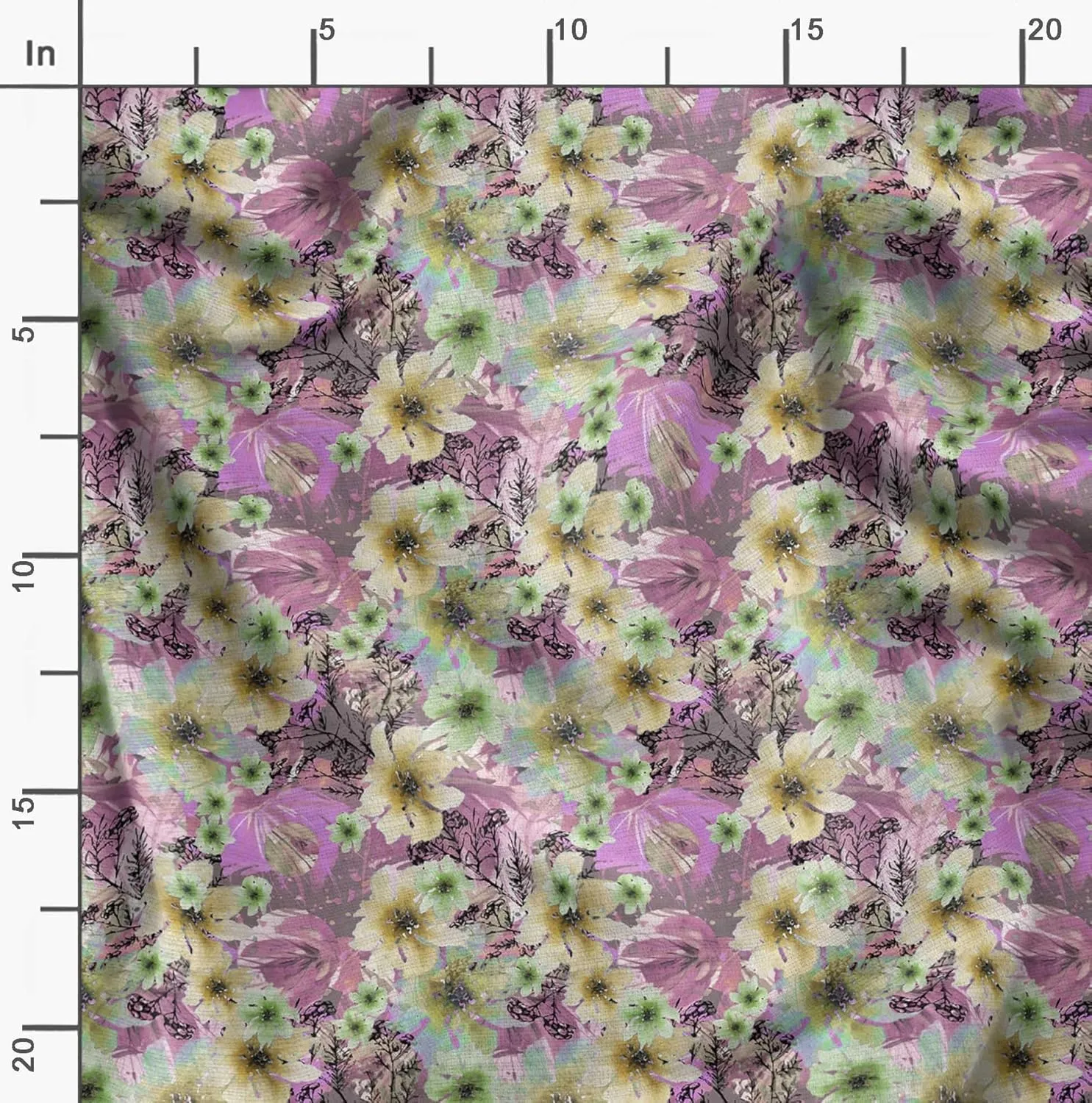 Soimoi Florals Print - Yellow, Canvas Fabric Material - 56 Inch Wide, 1 Yard, Unstitched Fabric for Upholstery, Bags, Workwear and Outdoor Gear.